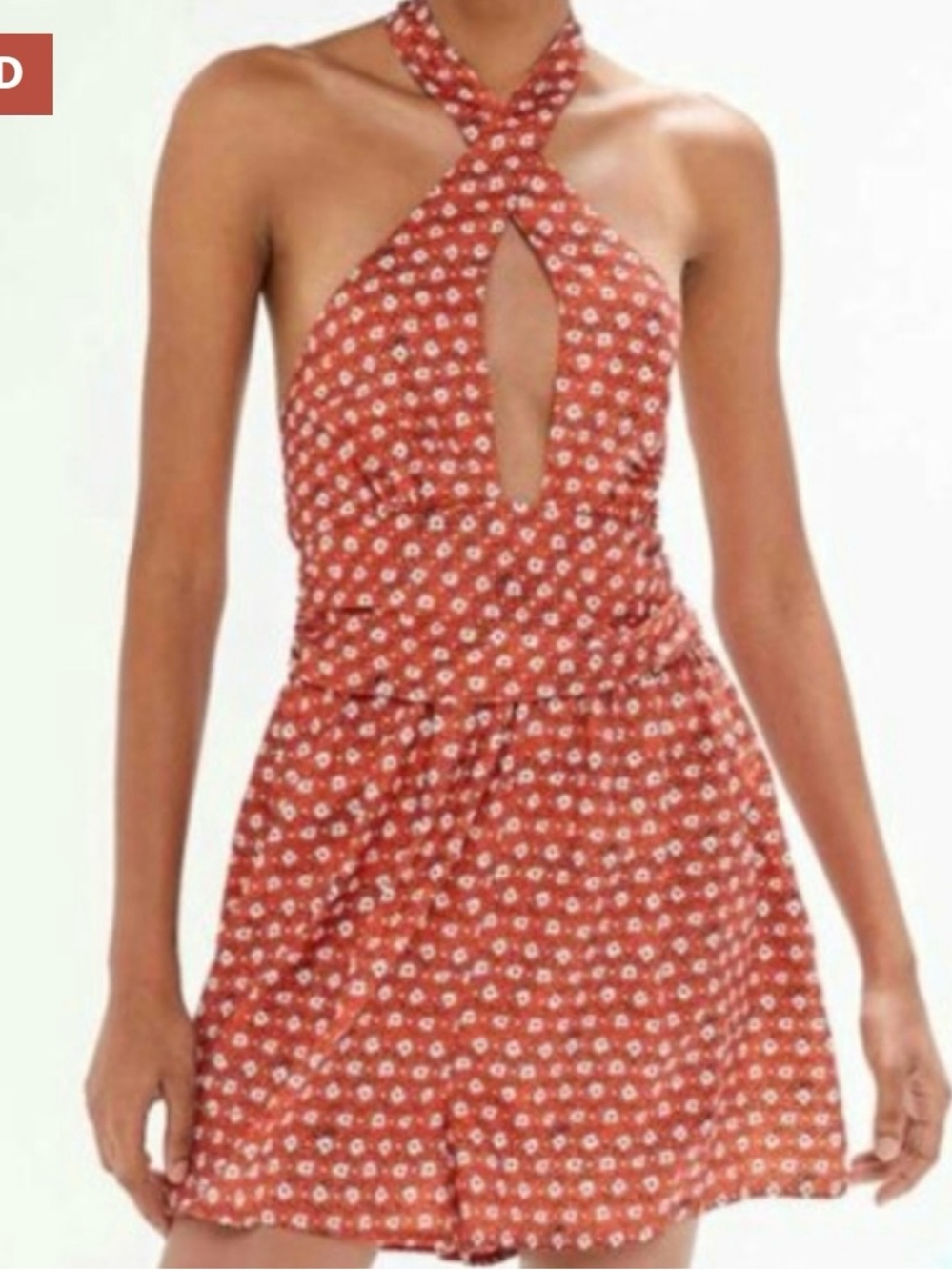 Urban outfitters Rust Red Floral Halter romper- size M